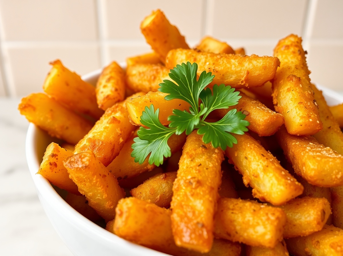 Leckere Bratkartoffeln, perfekt zubereitet im Airfryer für ein knuspriges und gesundes Gericht.