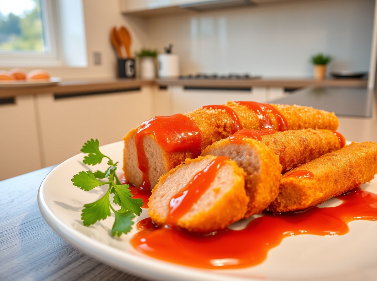 Delicious Currywurst im Airfryer, knusprig und voller Geschmack.
