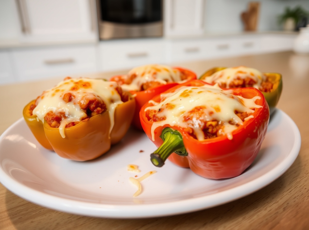 Bunte gefüllte Paprika, frisch zubereitet im Airfryer für einen gesunden Genuss.