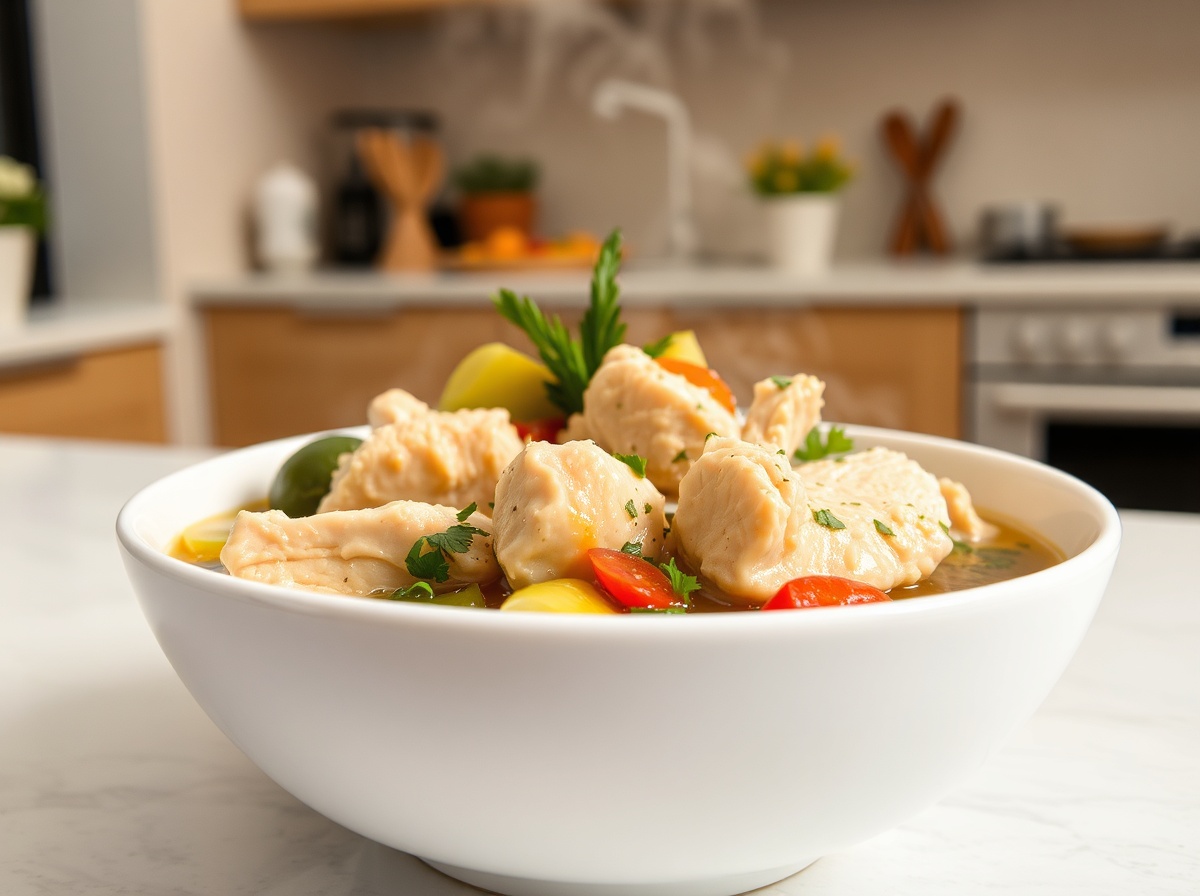 Wärmende Hühnersuppe, zubereitet im Airfryer mit frischen Zutaten.