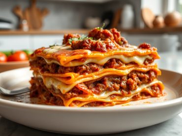 Herzhafte Lasagne, perfekt zubereitet in der Heißluftfritteuse für ein schnelles Abendessen.