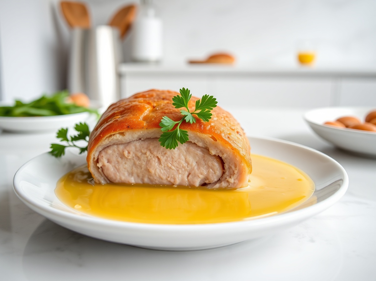 Saftiger Leberkäse, perfekt zubereitet in der Heißluftfritteuse für einen knusprigen Genuss.