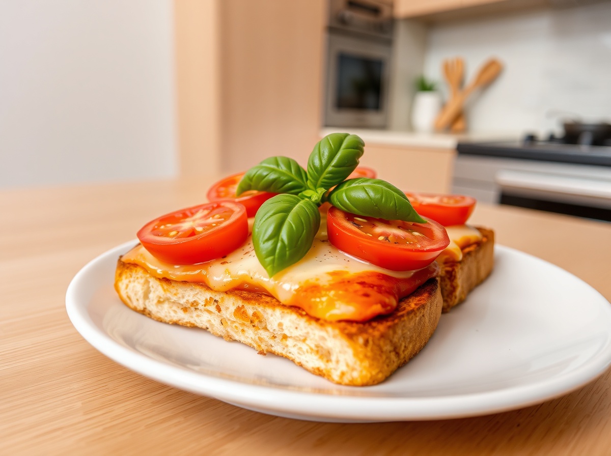 Leckerer Pizza-Toast, perfekt zubereitet im Airfryer für eine knusprige Leckerei.