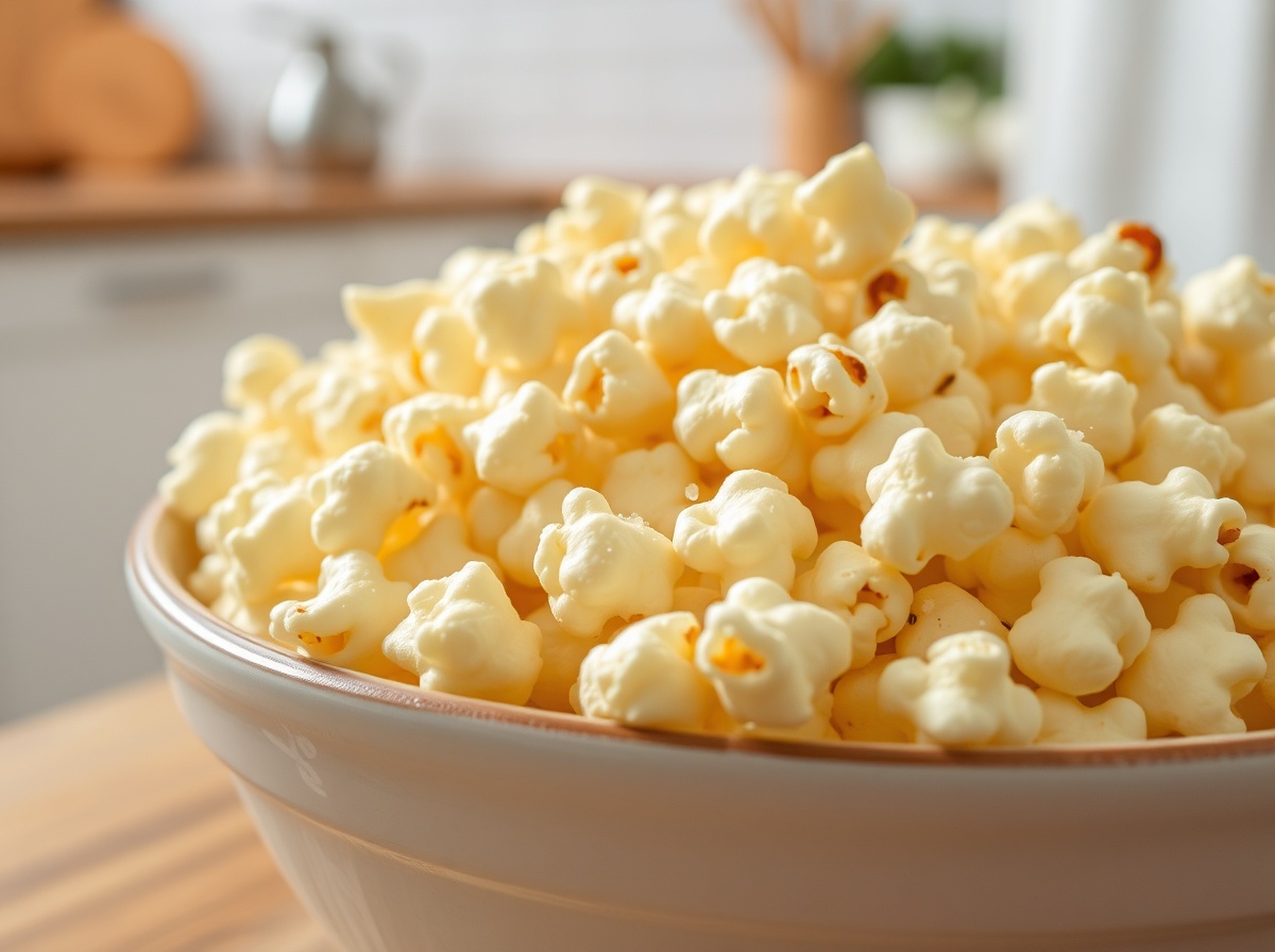 Köstliches, frisch zubereitetes Popcorn aus dem Airfryer für den perfekten Filmabend.