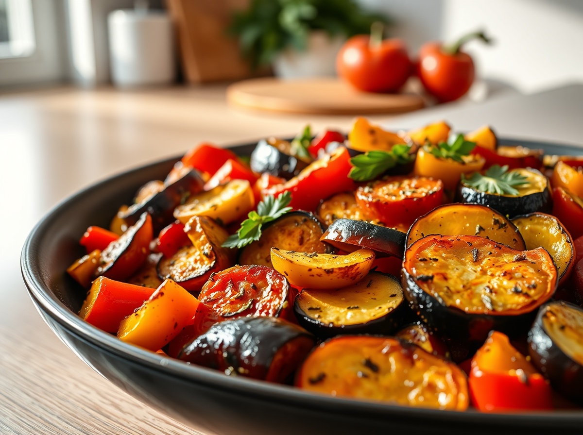 Leckere Ratatouille, perfekt gekocht im Airfryer für einen intensiven Geschmack.