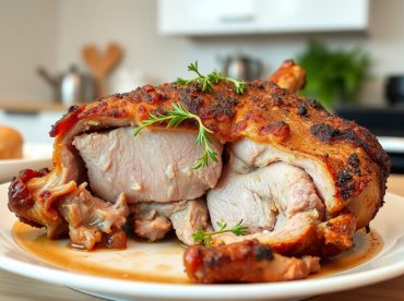 Saftiger Schweinekrustenbraten, perfekt zubereitet im Airfryer für ein knuspriges Erlebnis.