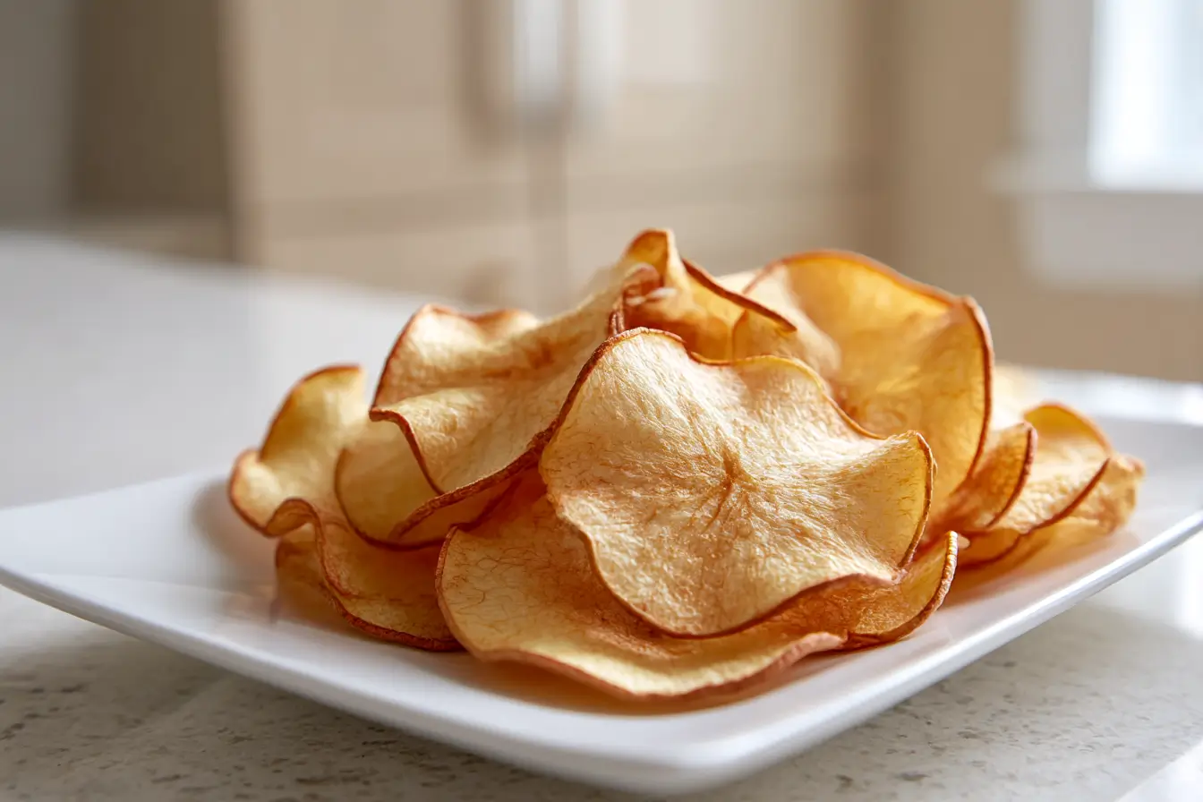 Köstliche und gesunde Apfelchips, knusprig zubereitet im Airfryer.