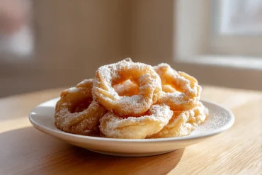 Köstliche Apfelringe mit Blätterteig, perfekt zubereitet im Airfryer für einen knusprigen Snack.