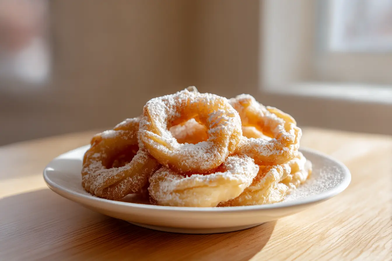 Köstliche Apfelringe mit Blätterteig, perfekt zubereitet im Airfryer für einen knusprigen Snack.
