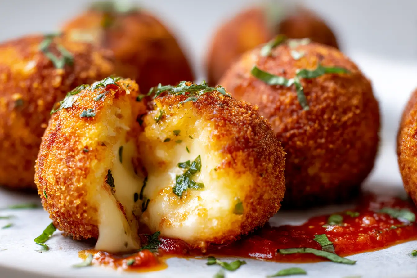 Leckere Arancini mit knuspriger Kruste, zubereitet im Airfryer für ein gesundes und schmackhaftes Gericht.