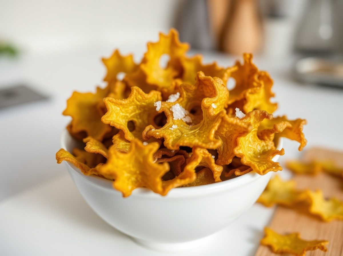 Crispy and flavorful Brennnesselchips, perfekt zubereitet im Airfryer für einen gesunden Snack.