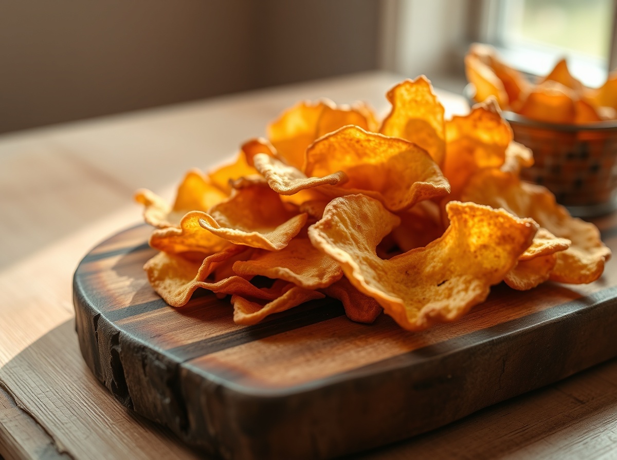 Köstliche Brotchips im Airfryer, knusprig und perfekt zum Snacken.