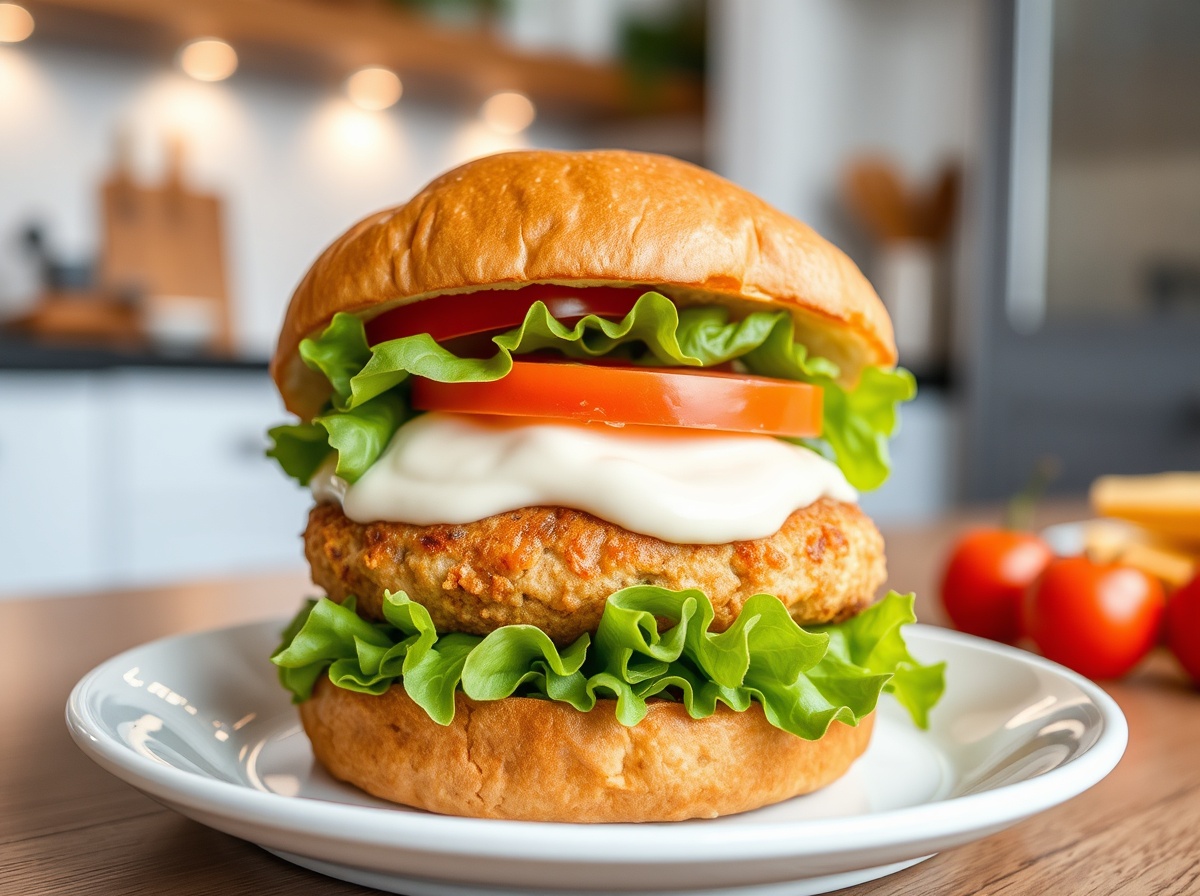 Saftiger Chicken Burger im Airfryer, perfekt knusprig und voller Geschmack.