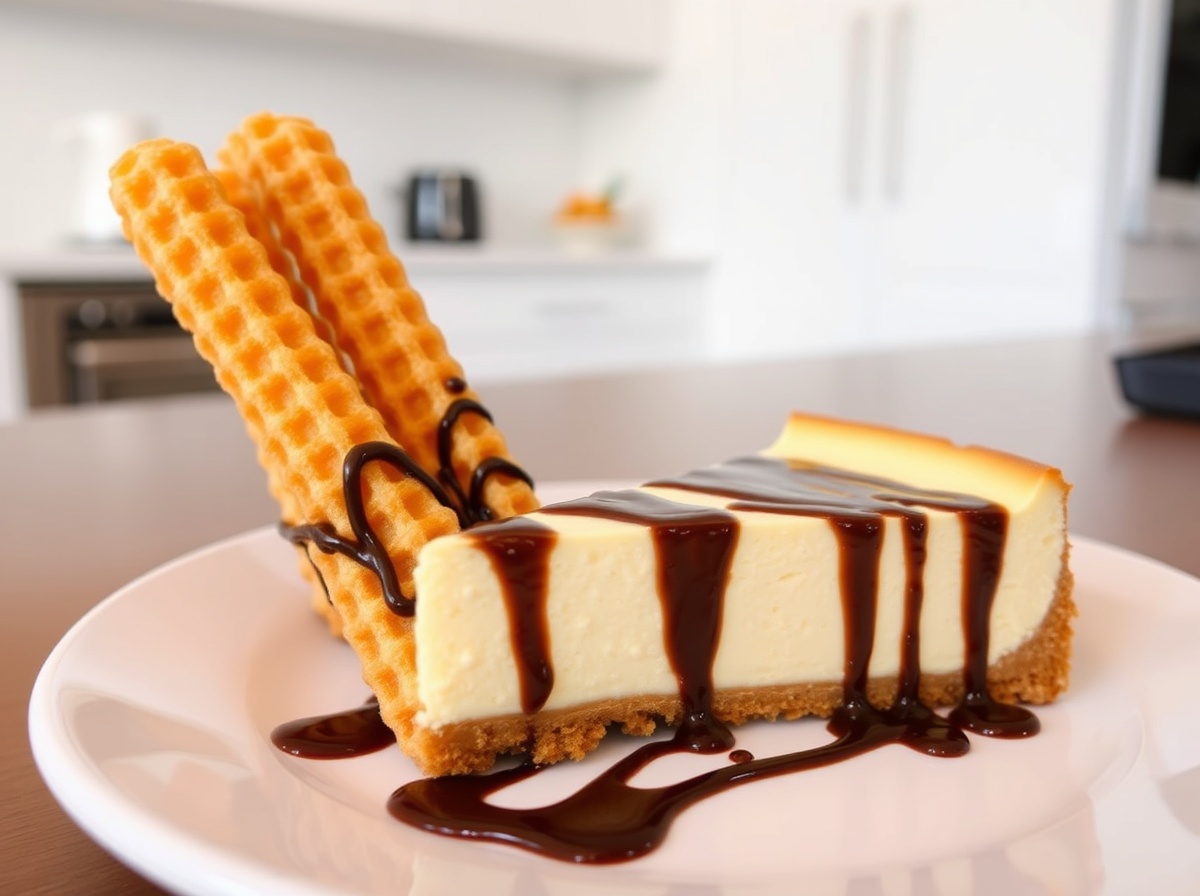 Leckere Churros-Cheesecake, perfekt zubereitet im Airfryer für ein unwiderstehliches Dessert.