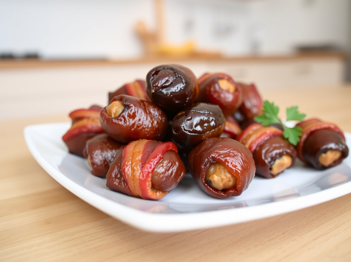 Leckere Datteln im Speckmantel, knusprig zubereitet im Airfryer.