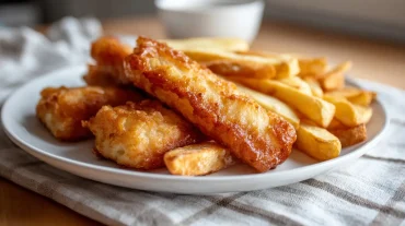 Knusprige Fish And Chips, perfekt zubereitet in der Heißluftfritteuse.