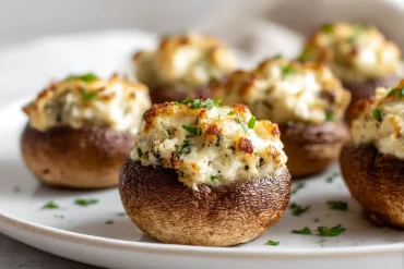 Leckere gefüllte Champignons, frisch zubereitet im Airfryer für ein unvergessliches Geschmackserlebnis.