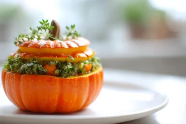 Lecker gefüllter Kürbis im Airfryer, perfekt für herbstliche Festmahle.