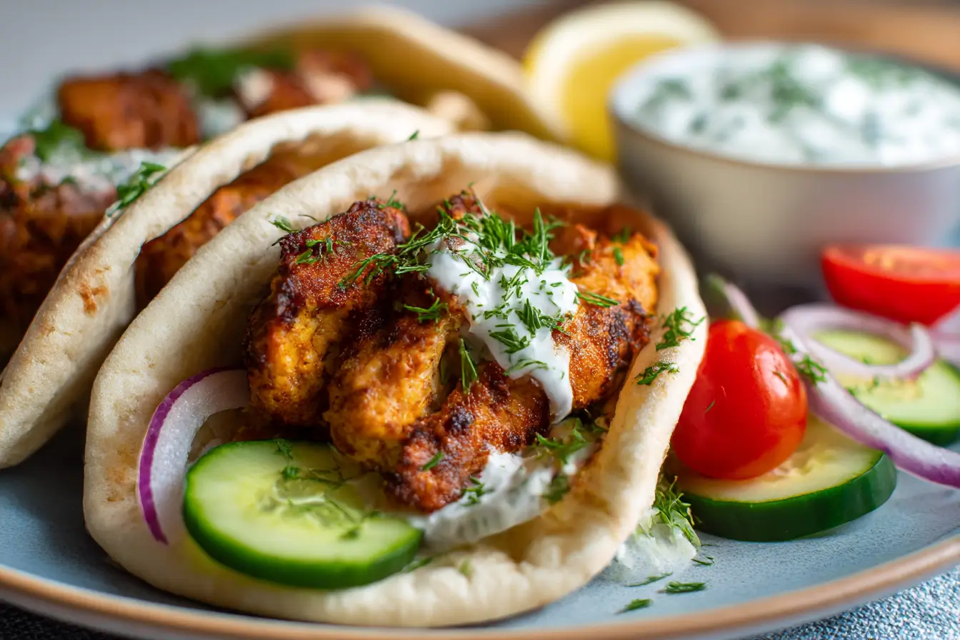Leckeres Hähnchen-Gyros, perfekt zubereitet im Airfryer für einen knusprigen Genuss.