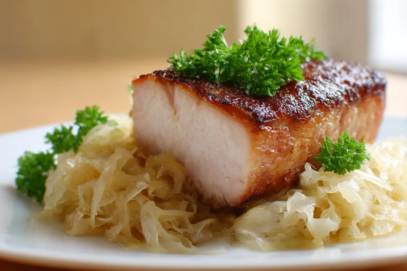 Saftiges Kassler mit leckerem Sauerkraut, perfekt zubereitet im Airfryer.