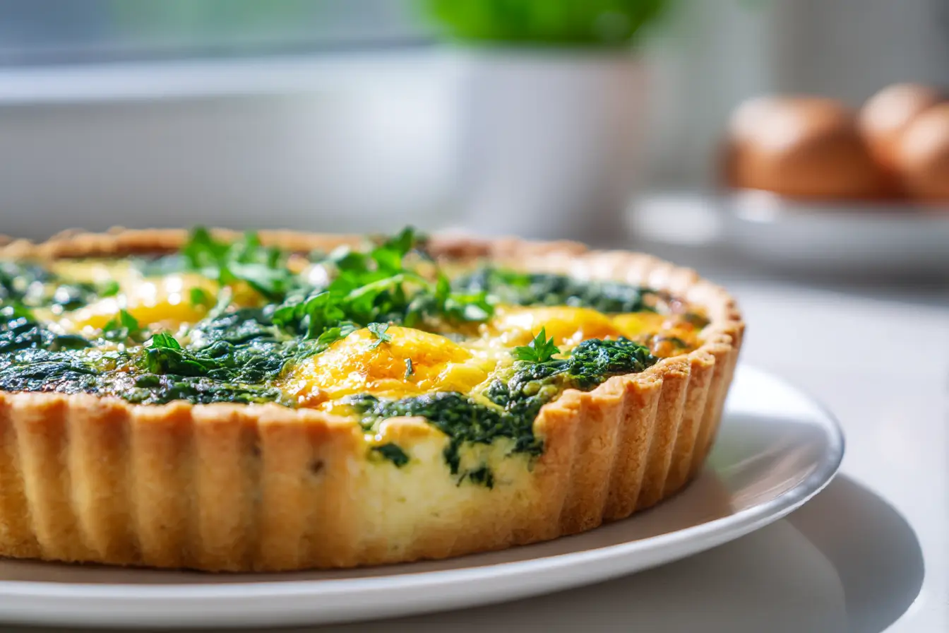 Leckere Quiche, perfekt im Airfryer zubereitet, mit frischem Gemüse und würzigem Käse.