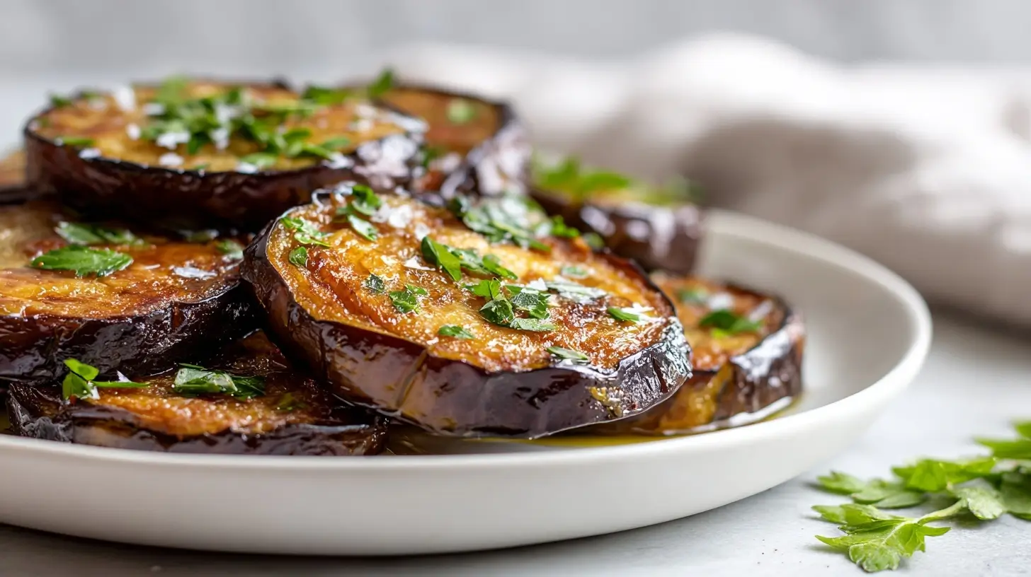 Leckere Auberginenscheiben perfekt zubereitet im Airfryer für ein gesundes Essen.