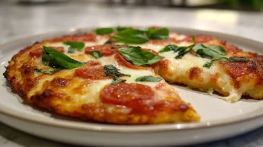 Leckere Blumenkohl Pizza im Airfryer, perfekt knusprig und gesund.