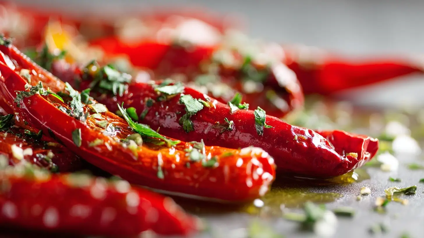 Leckere feurige Chili-Schoten, perfekt zubereitet im Airfryer für einen würzigen Snack.
