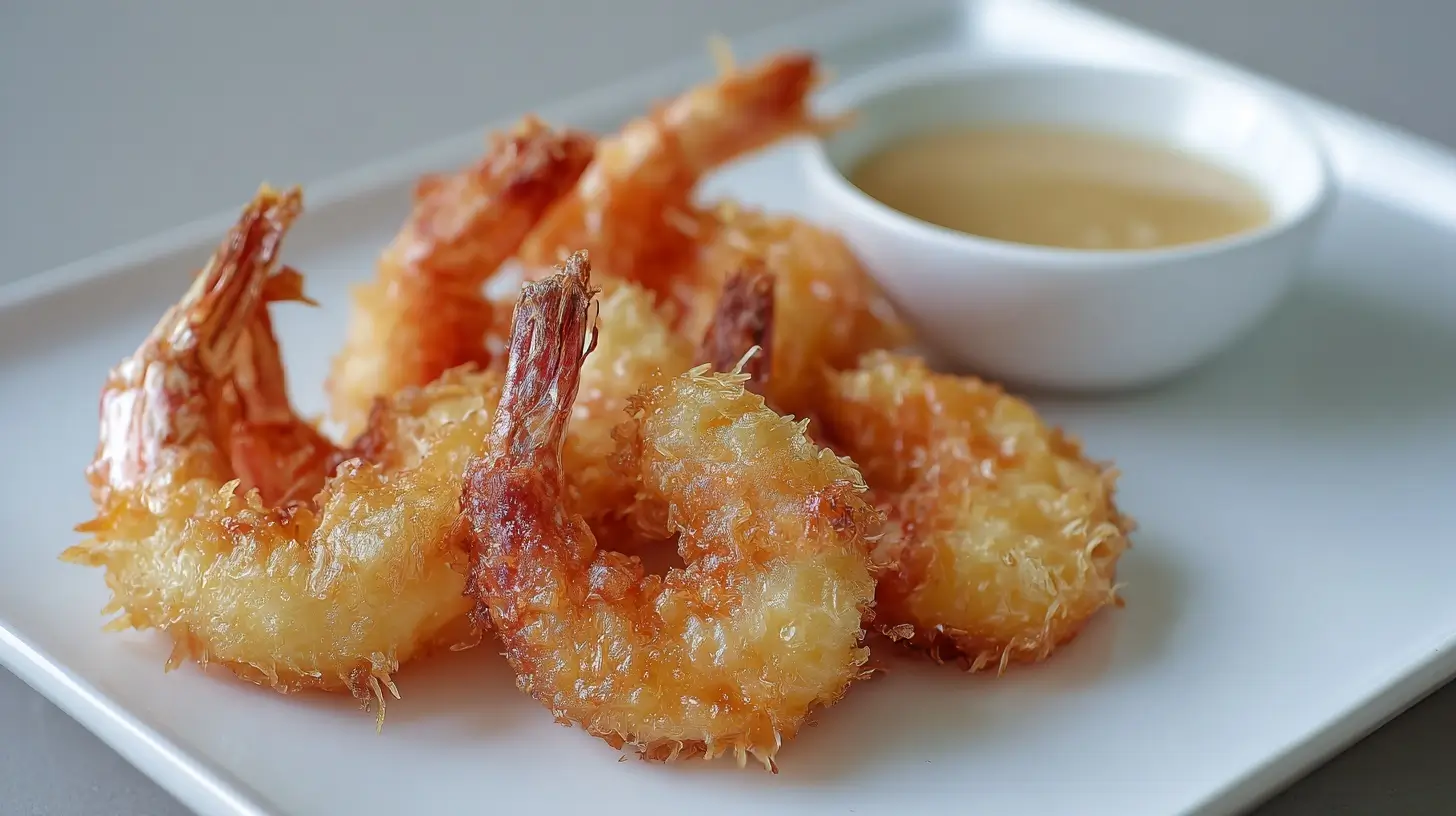 Knusprige Tempura-Garnelen, perfekt zubereitet im Airfryer für einen unwiderstehlichen Genuss.