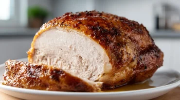 Saftige ganze Putenbrust, perfekt zubereitet im Airfryer für ein köstliches Abendessen.