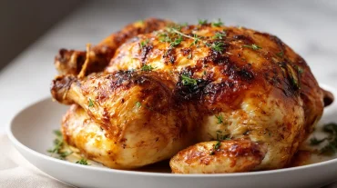 Saftiges ganzes Huhn, perfekt zubereitet im Airfryer für ein köstliches und gesundes Abendessen.