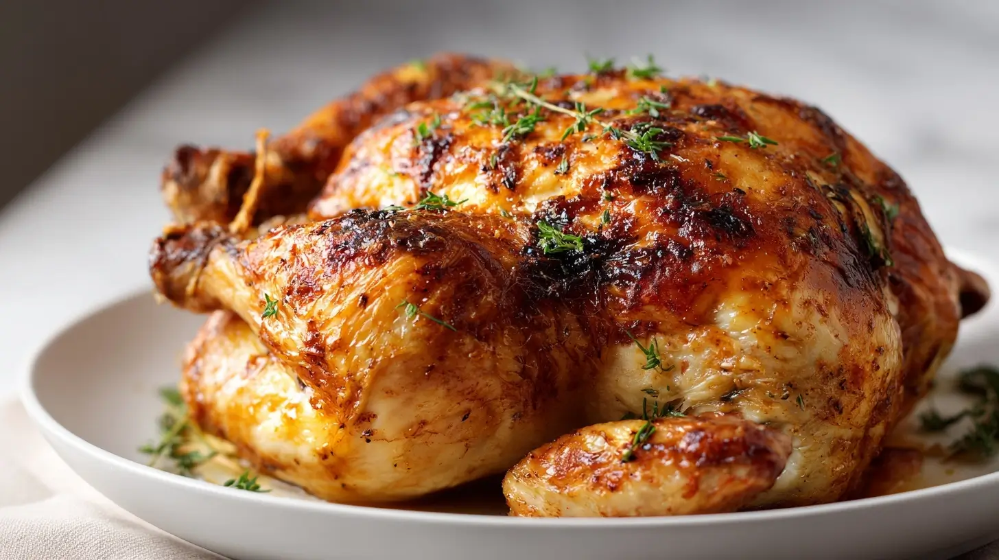 Saftiges ganzes Huhn, perfekt zubereitet im Airfryer für ein köstliches und gesundes Abendessen.