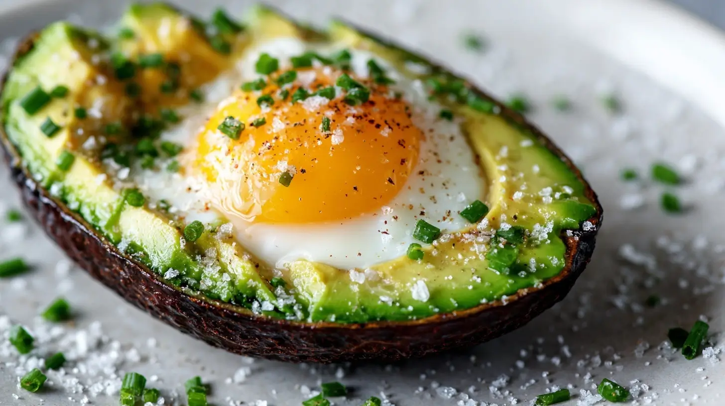 Gebackene Avocado mit Ei, perfekt zubereitet im Airfryer.