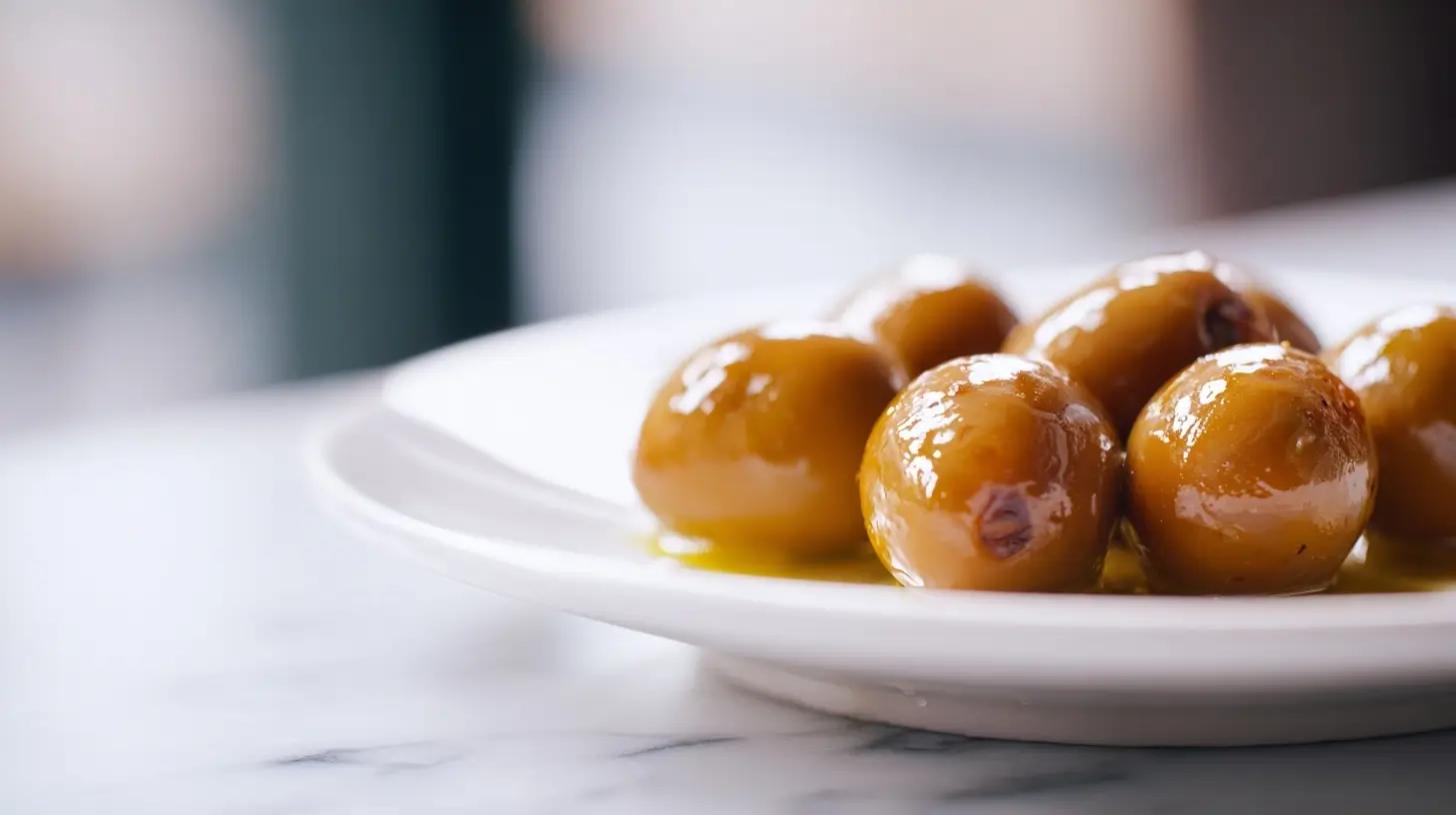Köstliche gebackene Oliven mit Knoblauch, perfekt zubereitet im Airfryer.