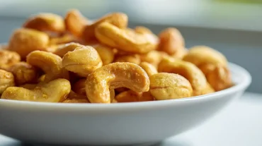 Köstliche gebrannte Cashewkerne, perfekt im Airfryer zubereitet für einen gesunden Snack.
