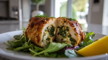 Saftige gefüllte Hähnchenbrust im Airfryer für ein köstliches Abendessen.