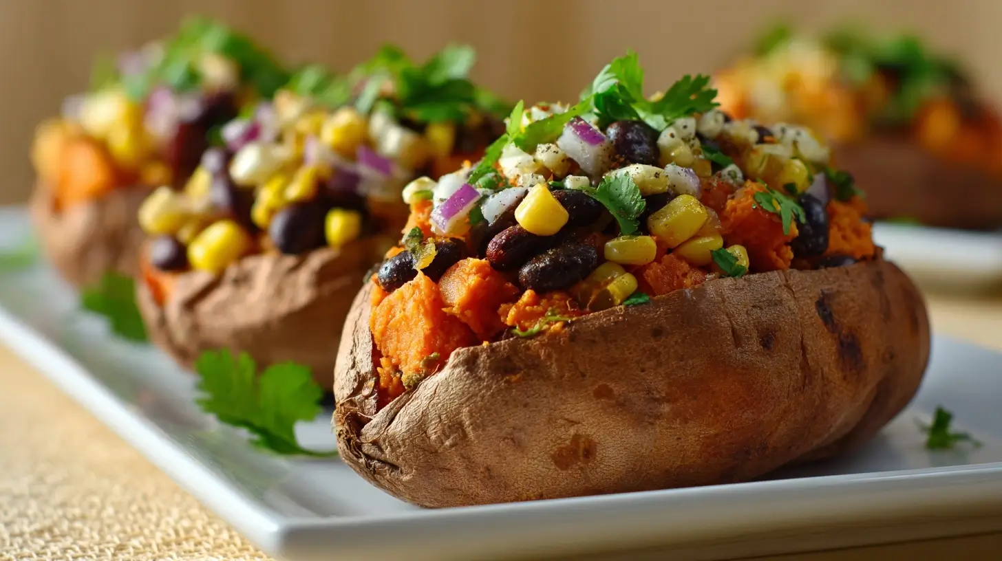 Leckere gefüllte Süßkartoffeln im Airfryer für ein gesundes und aromatisches Abendessen.