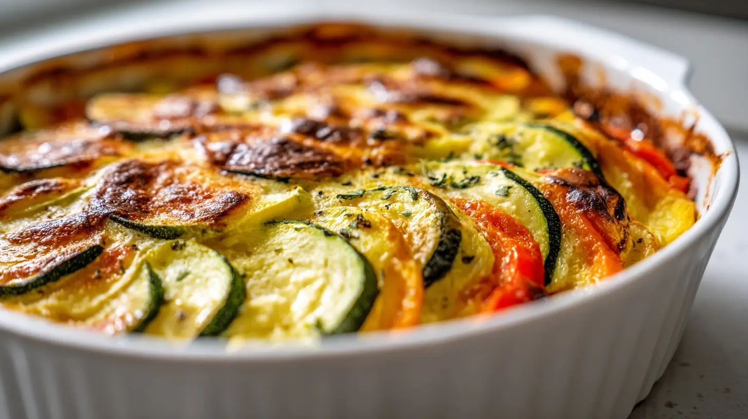 Leckerer Gemüseauflauf mit frischen Zutaten, perfekt zubereitet im Airfryer.