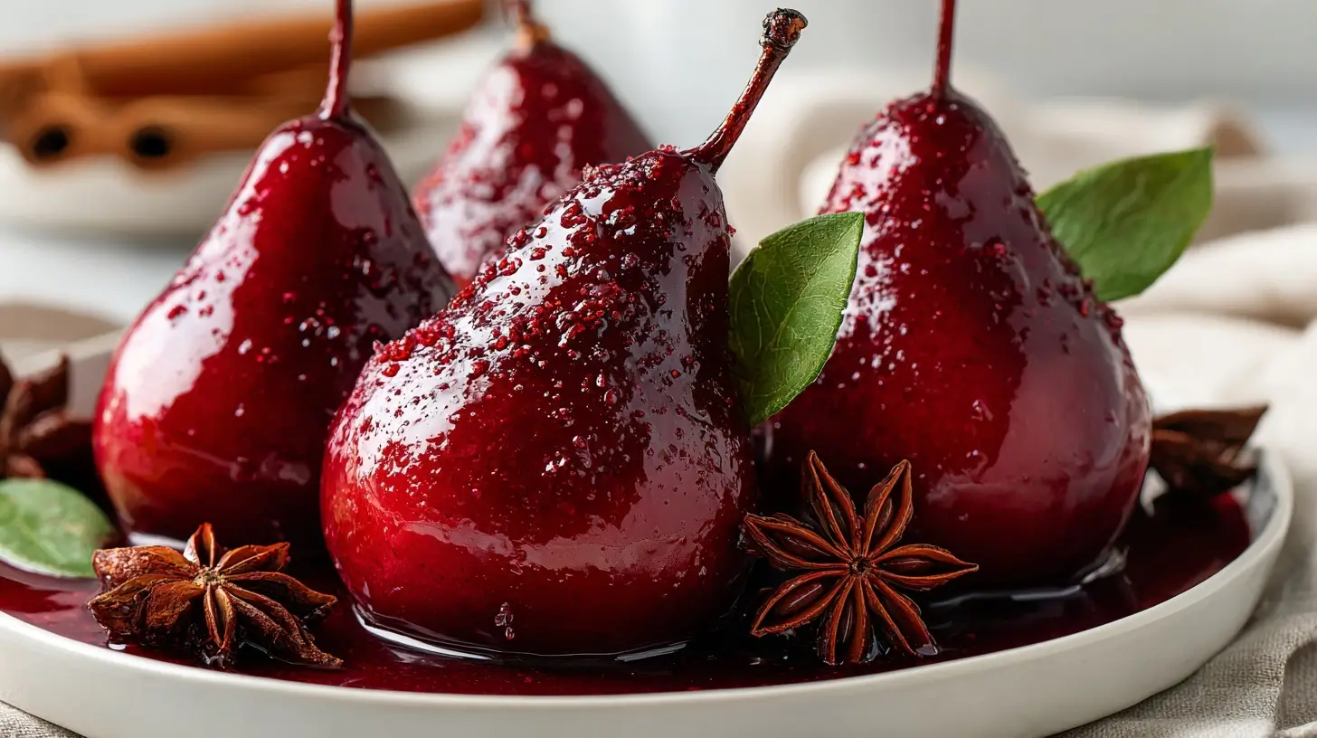 Zarte Glühwein-Birnen, perfekt zubereitet im Airfryer und ideal für die kalte Jahreszeit.