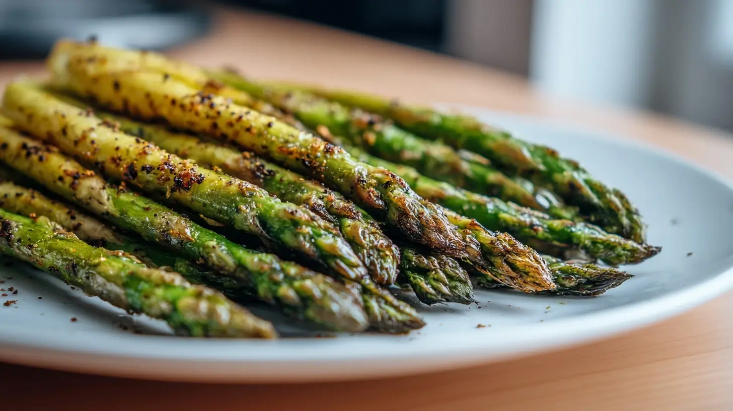 Leckere grüne Spargelstäbchen, perfekt zubereitet im Airfryer für einen knusprigen Biss.