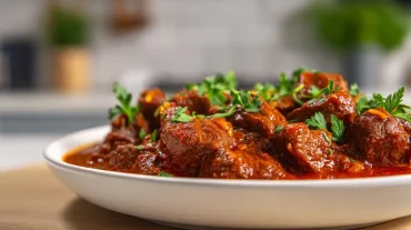 Herzhaftes Gulasch im Airfryer, perfekt zubereitet für einen schnellen Genuss.