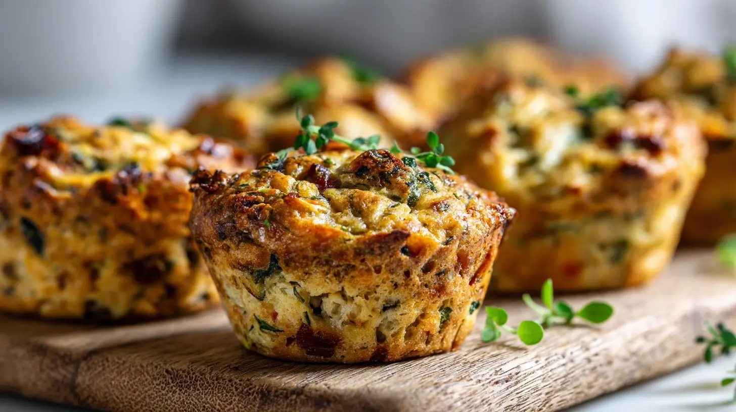 Leckere herzhafte Muffins, perfekt zubereitet in der Heißluftfritteuse für den schnellen Snack.
