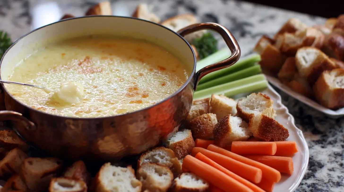 Köstliches Käsefondue, perfekt zubereitet in der Heißluftfritteuse für ein Genuss-Erlebnis.