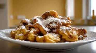 Leckeres Kaiserschmarrn im Airfryer, fluffig und goldbraun gebacken.