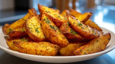 Knusprige Kartoffelecken perfekt zubereitet im Airfryer für einen gesunden Snack.