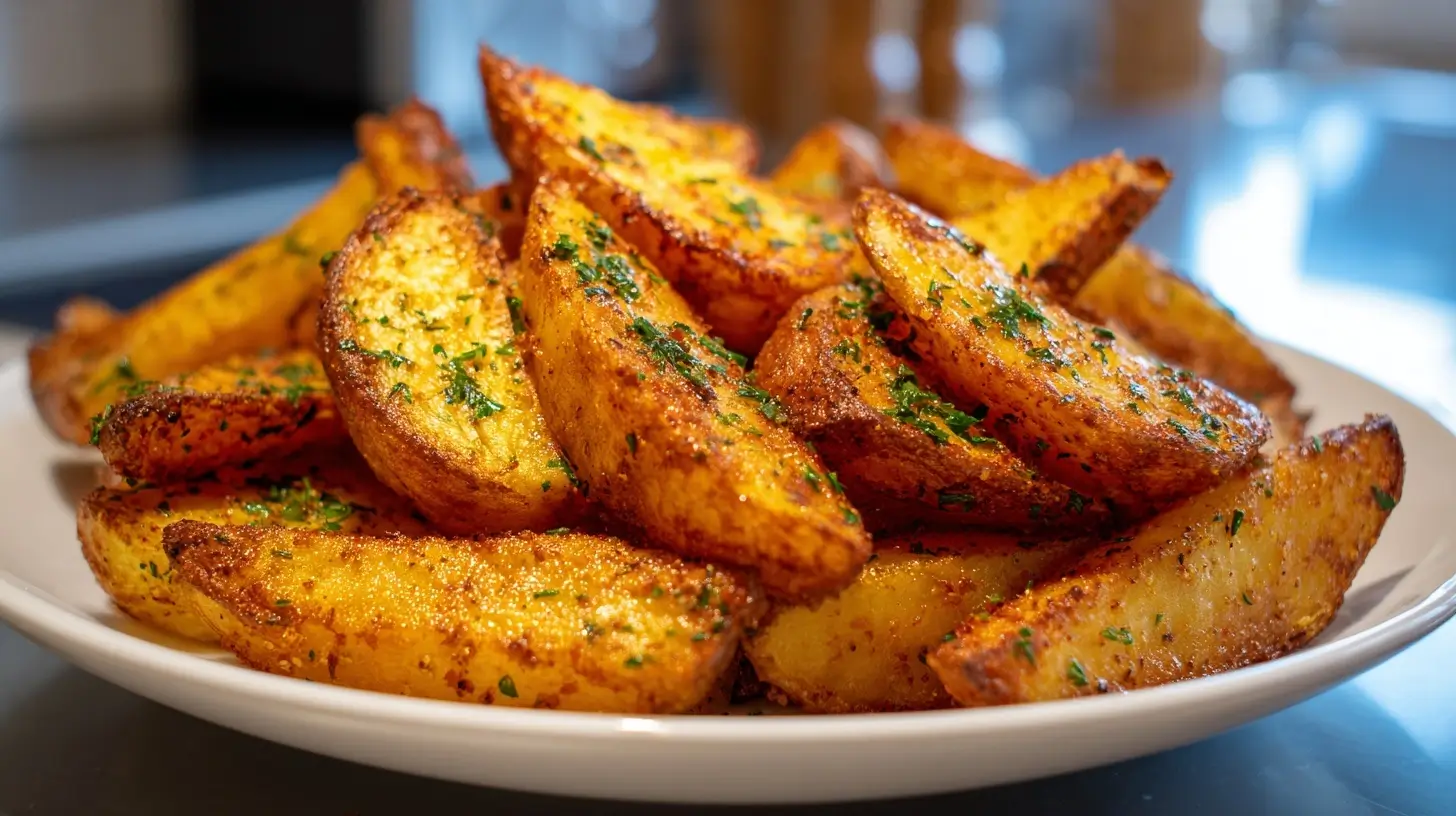 Knusprige Kartoffelecken perfekt zubereitet im Airfryer für einen gesunden Snack.