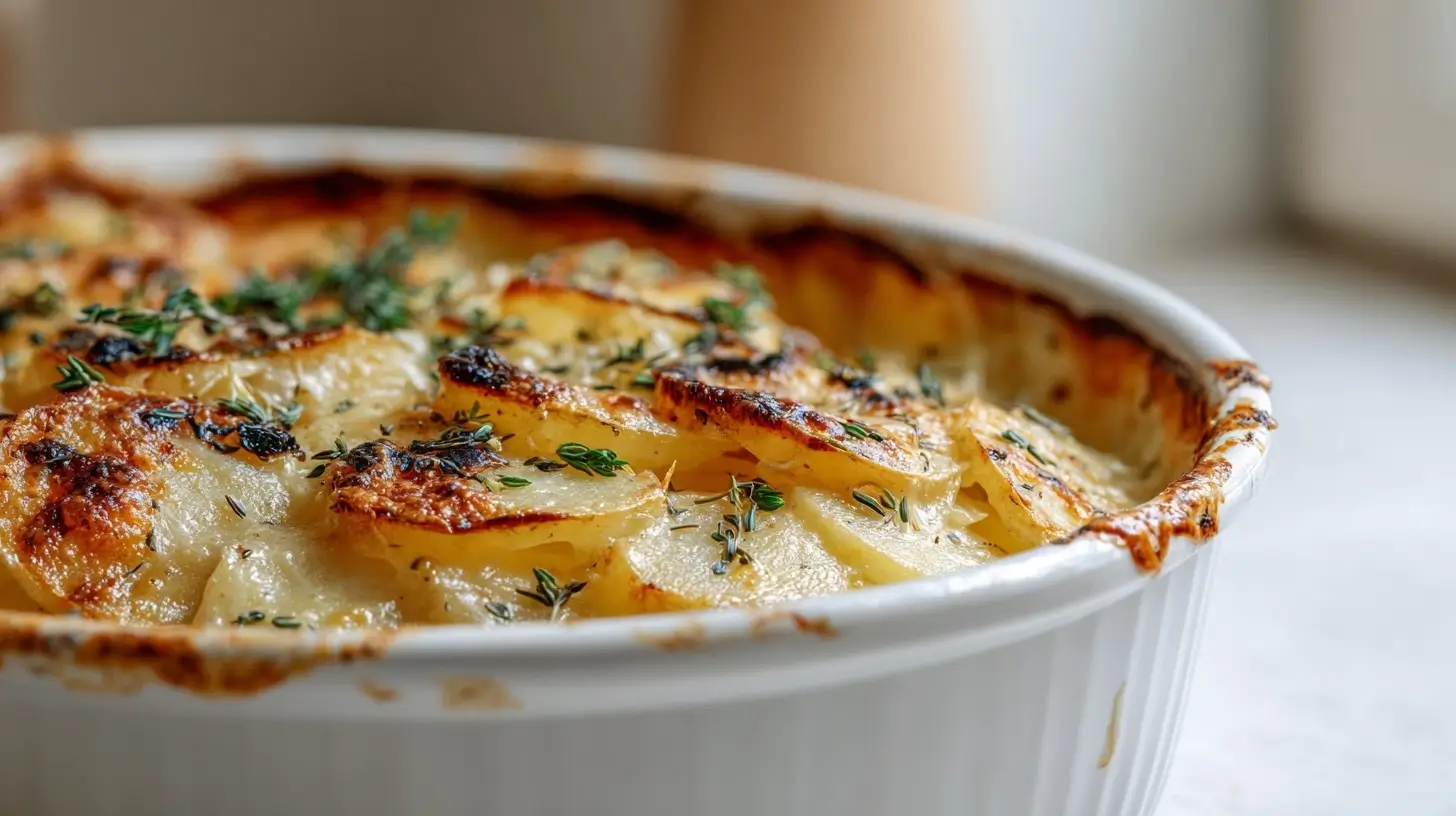 Leckeres Kartoffelgratin, perfekt zubereitet im Airfryer mit goldener Kruste.