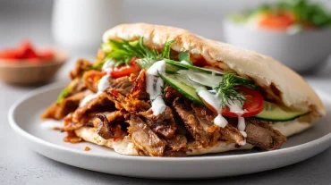 Leckerer, knuspriger Backpapier-Döner zubereitet in der Heißluftfritteuse für gesunde Genussmomente.