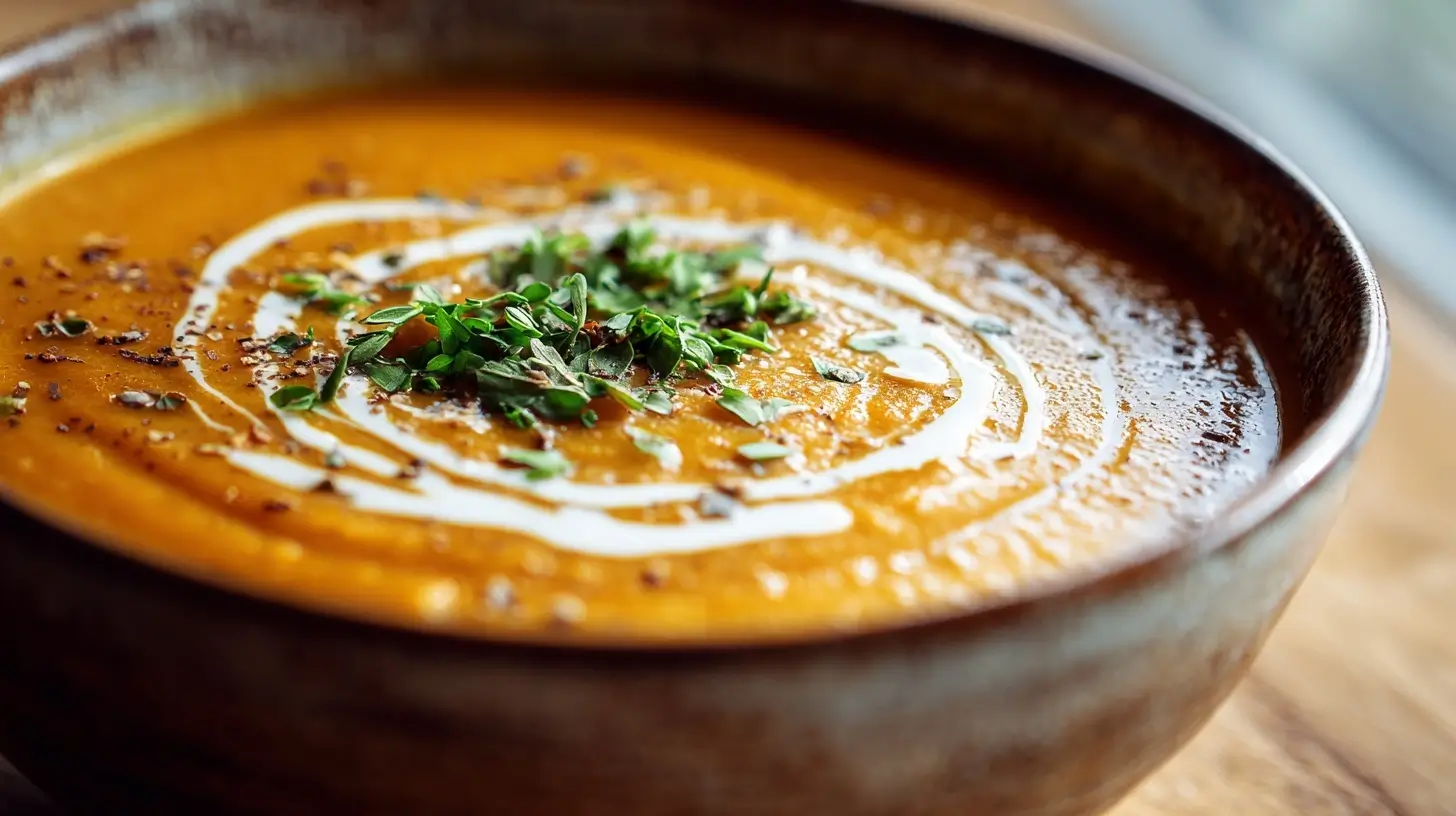 Herzliche Kürbis-Ingwer-Suppe, perfekt zubereitet im Airfryer für eine gesunde Herbstmahlzeit.