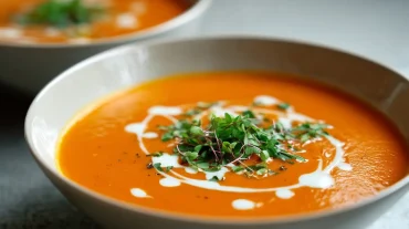 Köstliche Kürbis-Suppe, perfekt zubereitet im Airfryer für ein schnelles Abendessen.